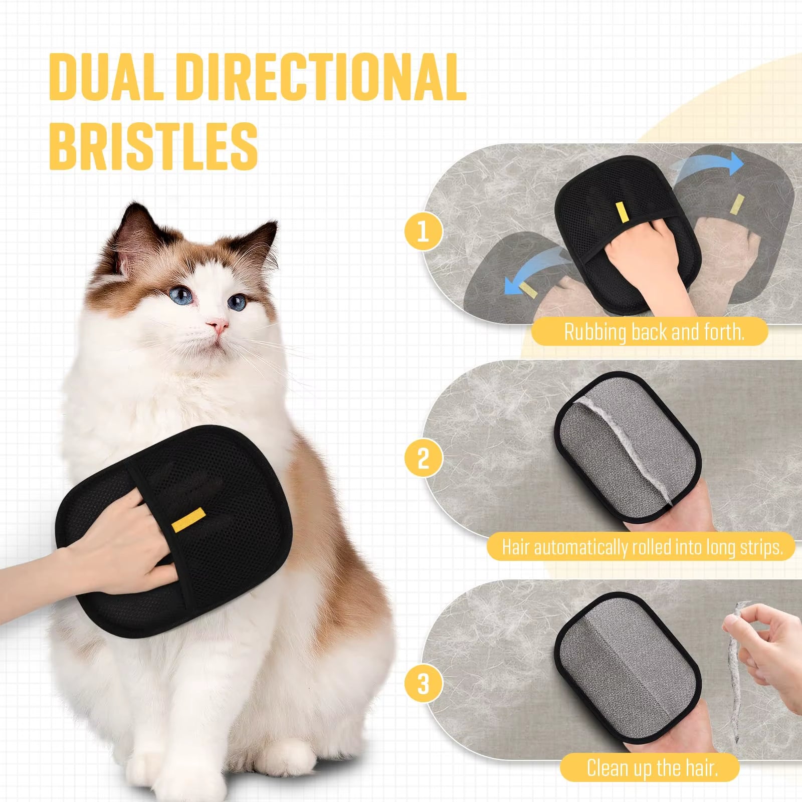 Electrostatic Pet Hair Removal Glove,Reusable Cat Dog Hair Remover for Couch, Furniture,Carpet,Car Seat,Animal Fur Grooming Tool