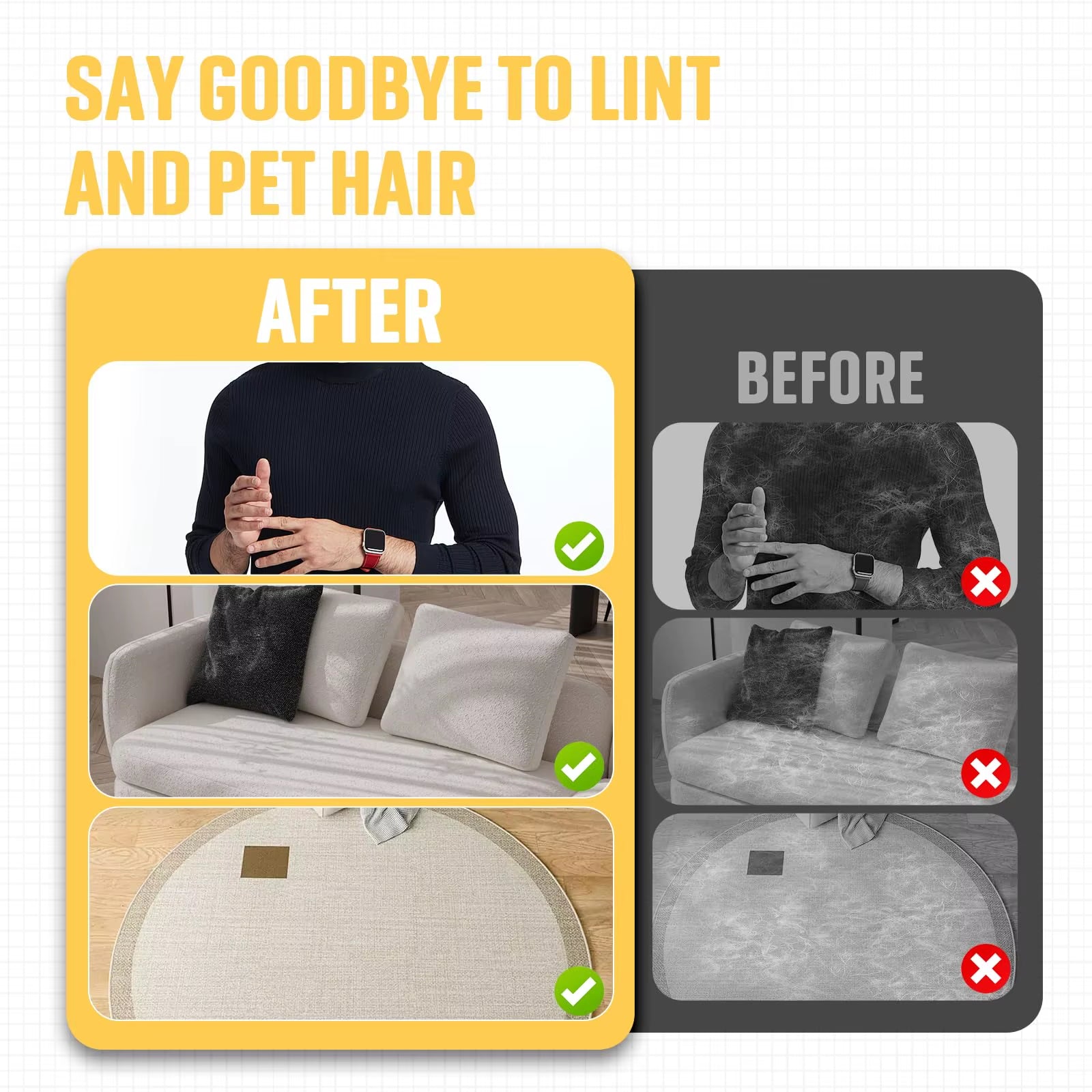 Electrostatic Pet Hair Removal Glove,Reusable Cat Dog Hair Remover for Couch, Furniture,Carpet,Car Seat,Animal Fur Grooming Tool